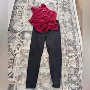 Nike Red Rose Tank & Black Faux Crackle Leather Legging